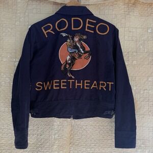 Double D Ranch Corduroy Jacket "Rodeo Sweetheart" Blue Medium Chainstitched FFA